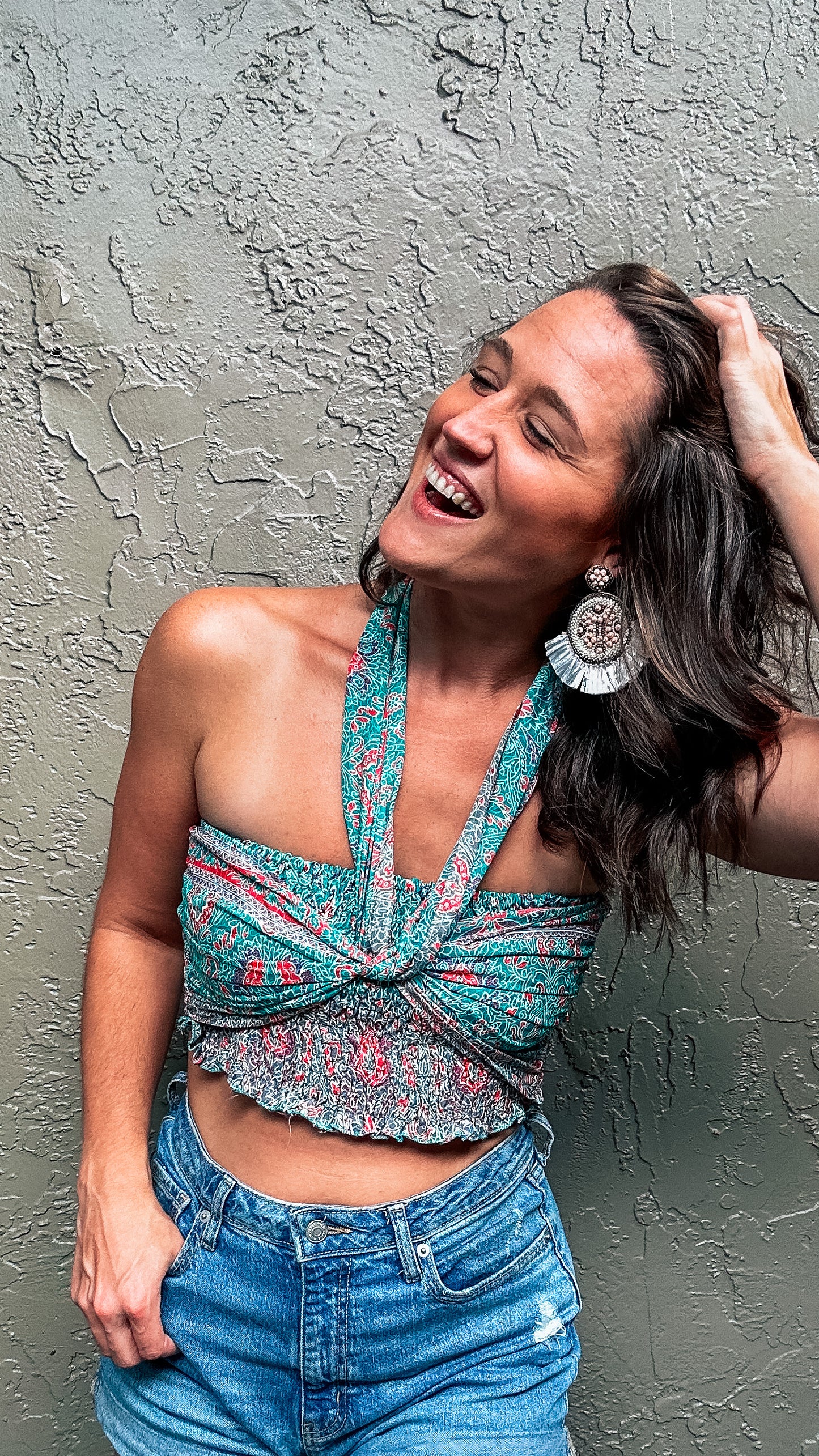 teal boho bandeau crop top