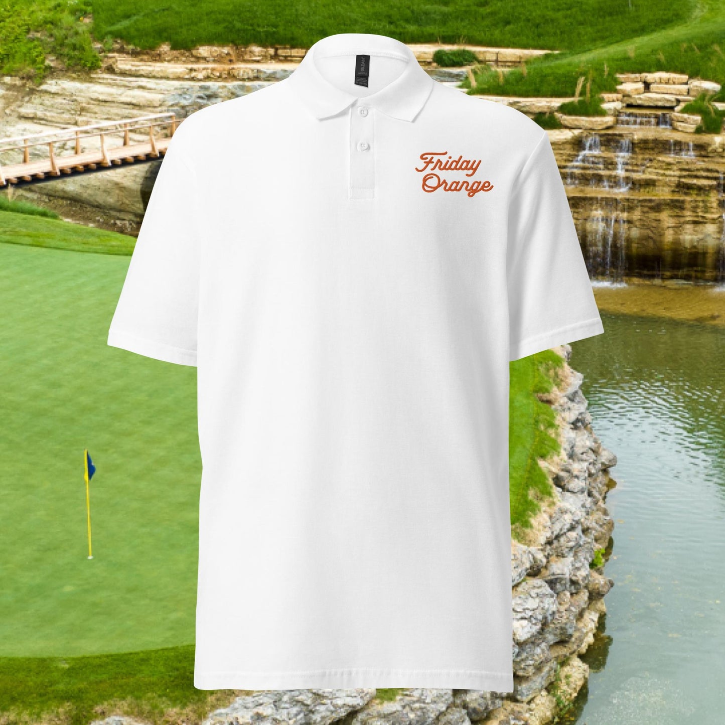 Friday Orange Embroidered Unisex Pique Polo Shirt