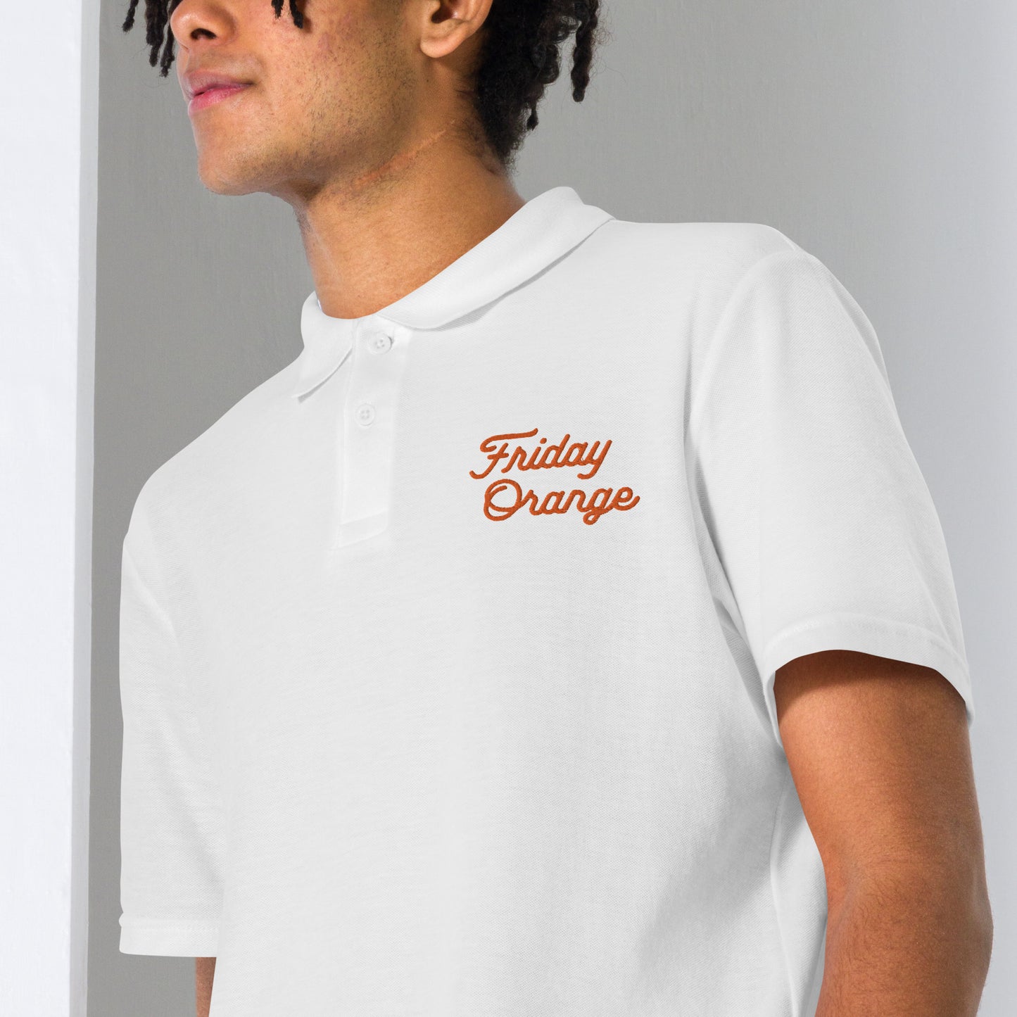 Friday Orange Embroidered Unisex Pique Polo Shirt