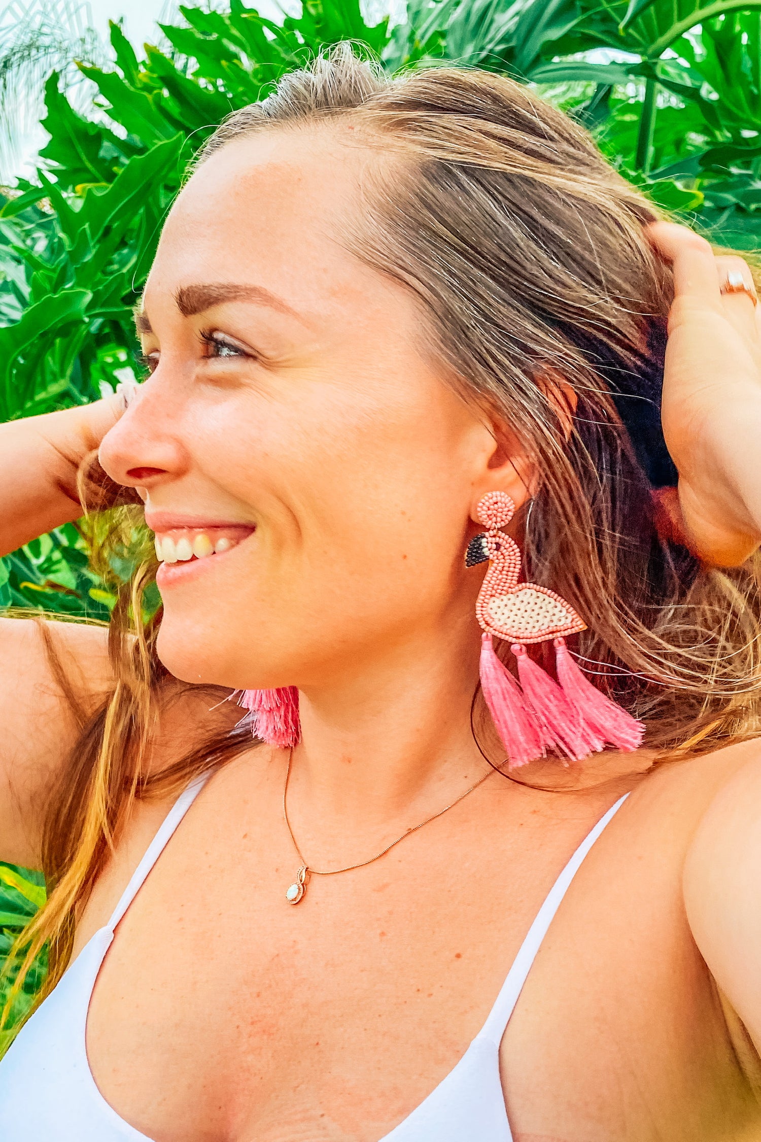 Pink Flamingo Tassel Lightweight Statement Earrings