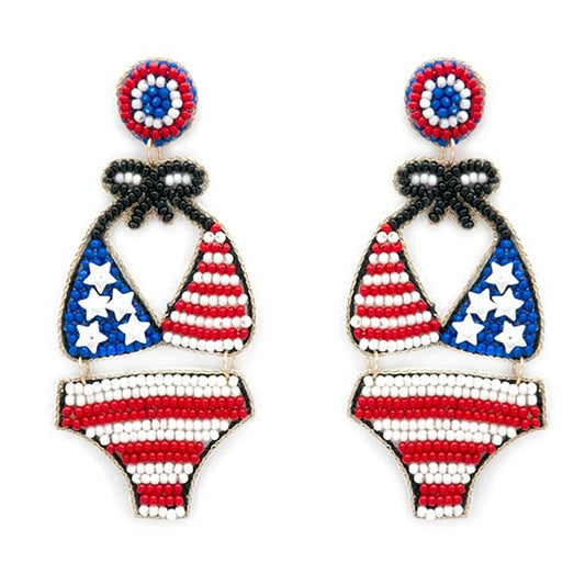 American Flag Bikini Beaded Earrings