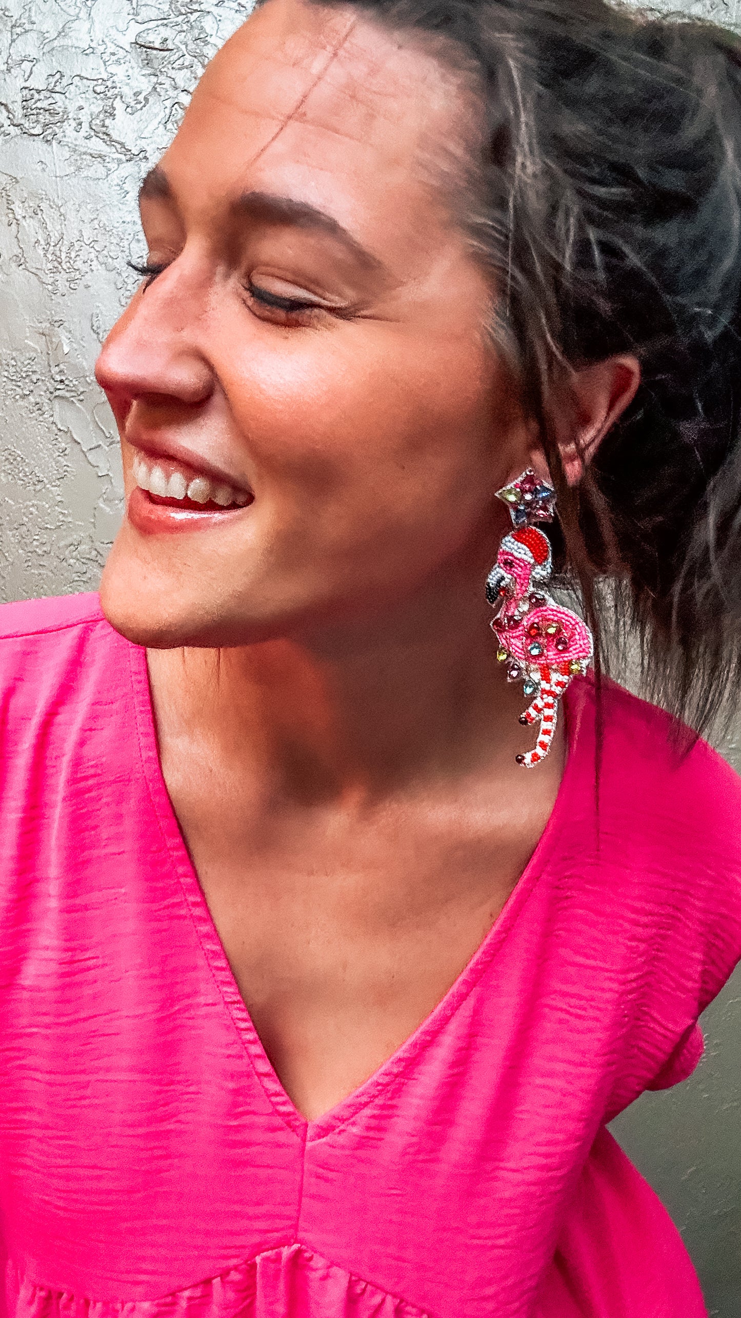 Flamingo Christmas Beaded Earrings