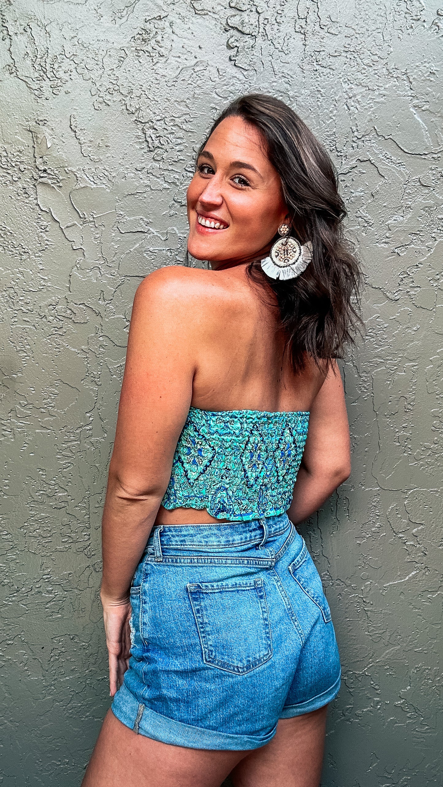 teal boho crop top 