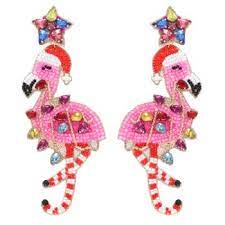 Flamingo Christmas Beaded Earrings