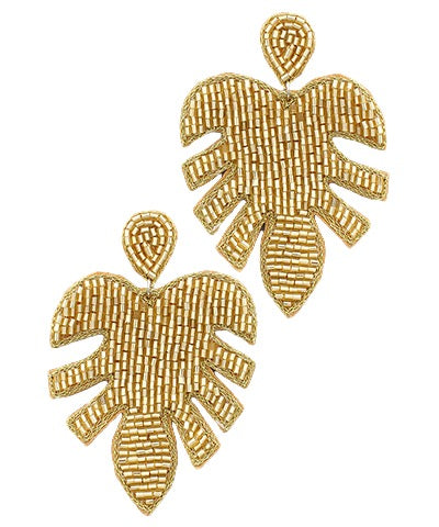 Gold Palm Leaf Beaded Earrings