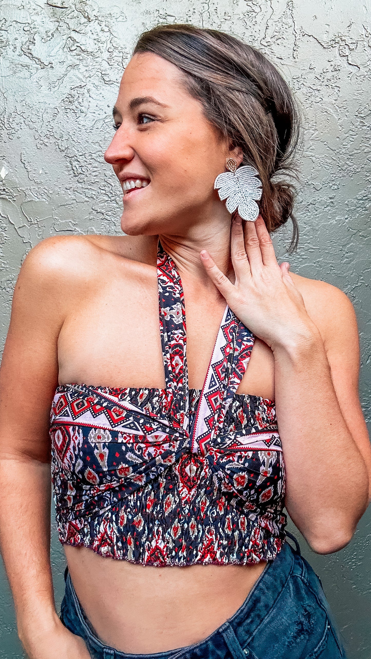 Ivory Palm Leaf Beaded Earrings