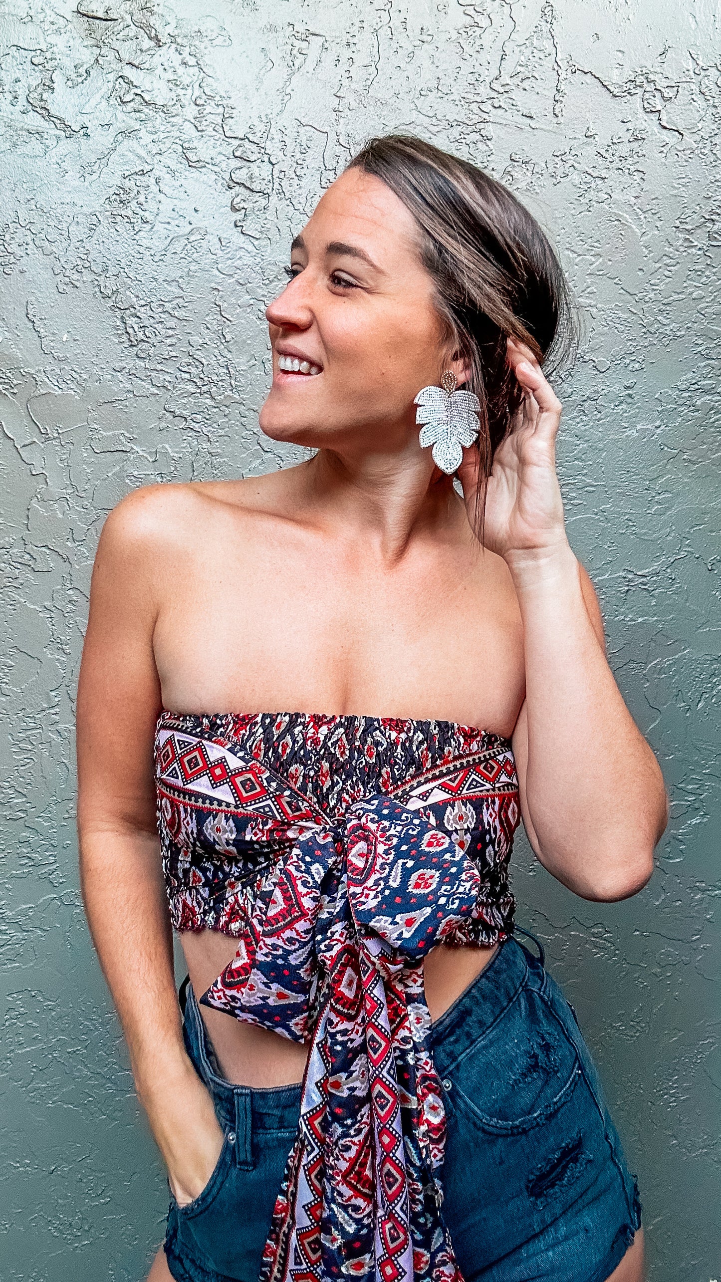 Ivory Palm Leaf Beaded Earrings