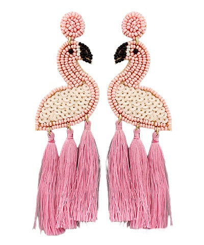 Pink Flamingo Tassel Earrings