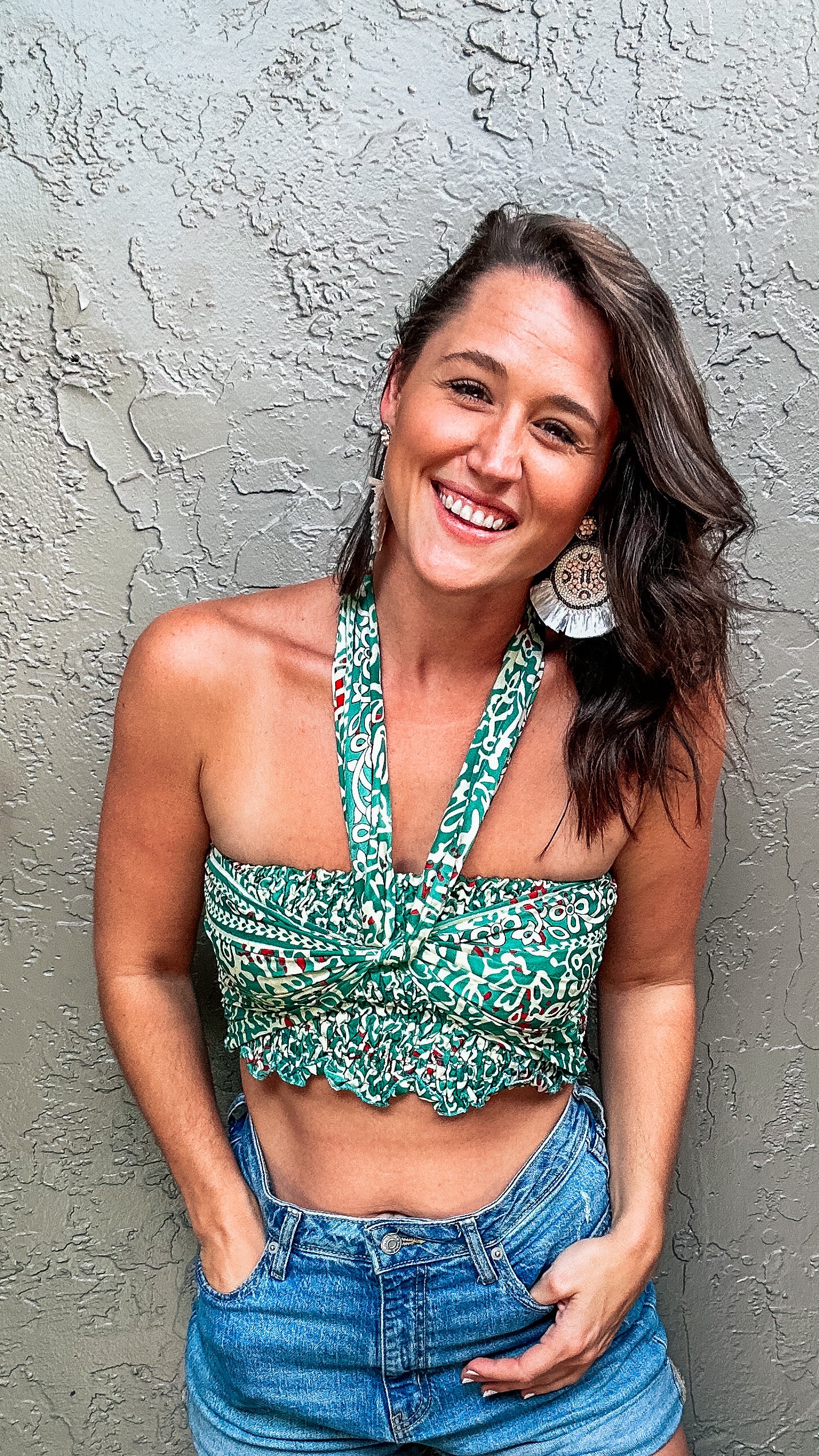 green goddess boho crop top