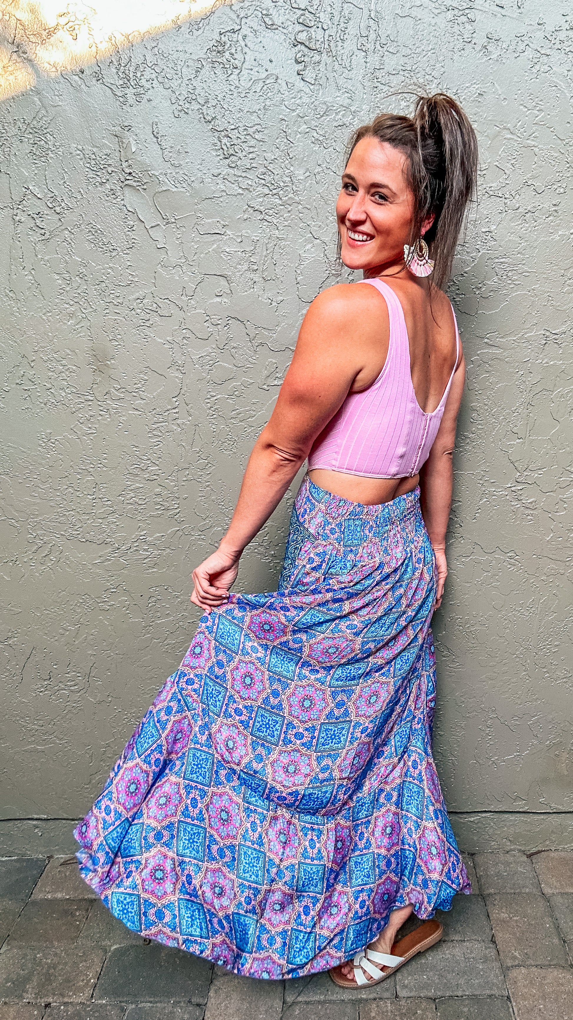 Blue and Pink Boho Skirt for Mimosa Brunch