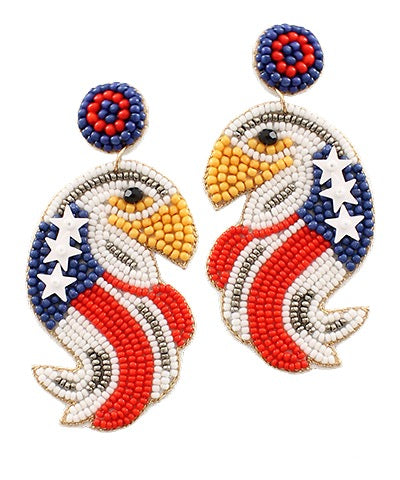 American Flag Eagle Beaded Earrings