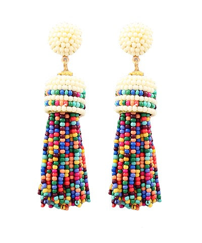 Multicolored Beaded Tassel Earrings