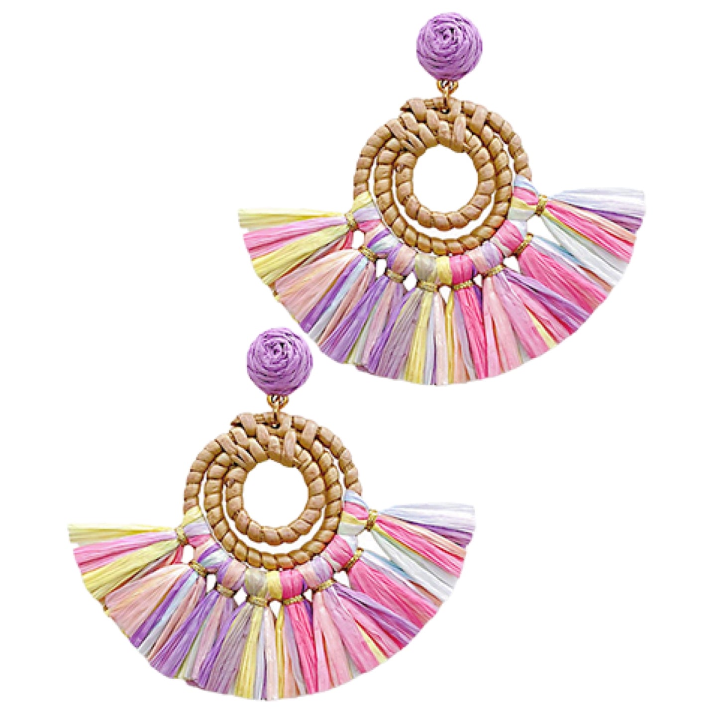 Multicolored Boho Raffia Earrings
