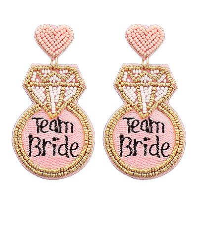 Pink Team Bride Diamond Ring Earrings