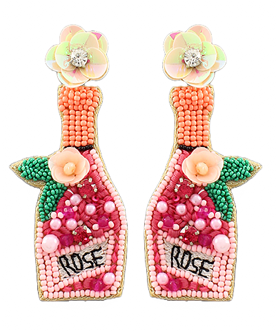 Pink Rose Bottle Beaded Earrings