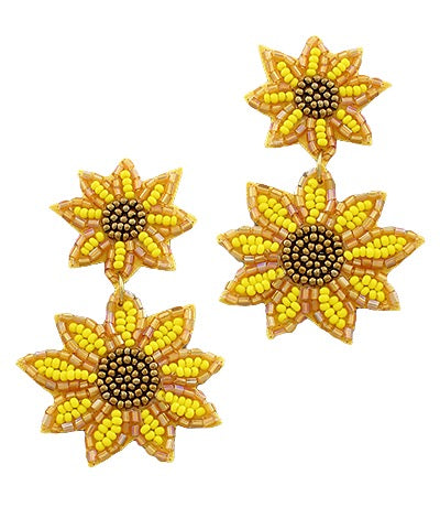 Sunflower Beaded Statement Earrings