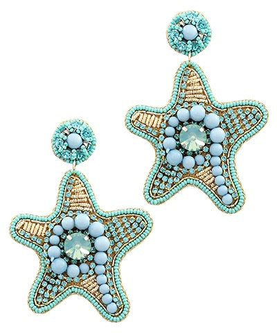 Teal Starfish Beaded Earrings