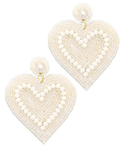 White Heart Beaded Earrings