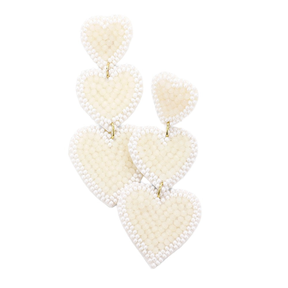 White Three Tiered Dangly Heart Earrings