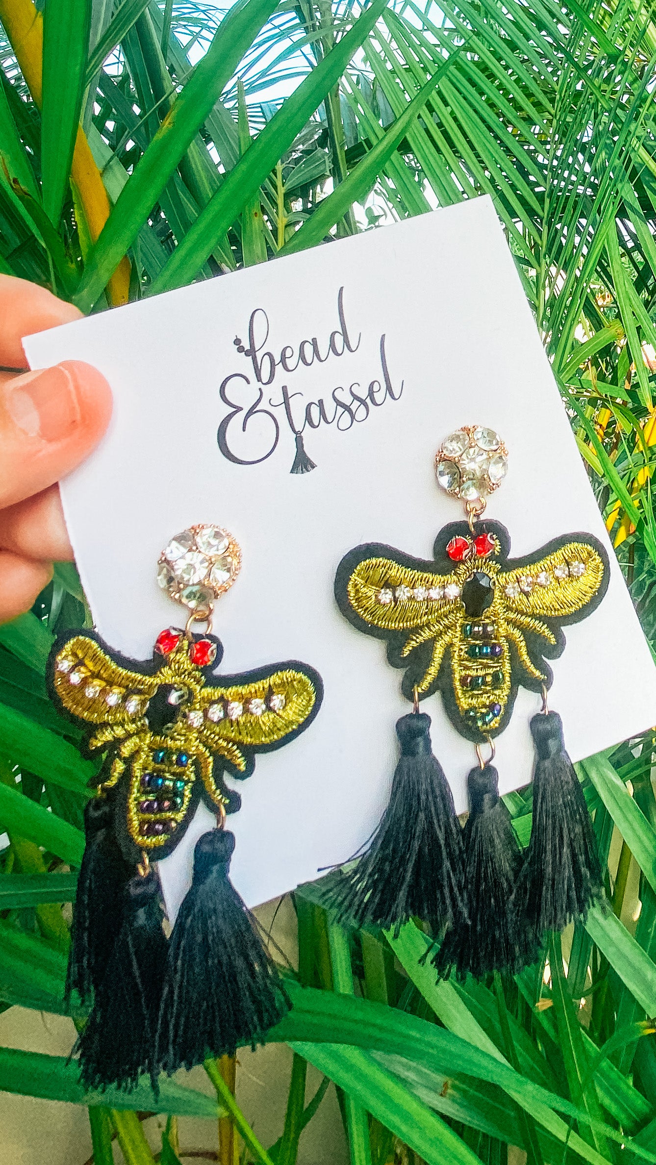 Black and Gold Bee Tassel Earrings