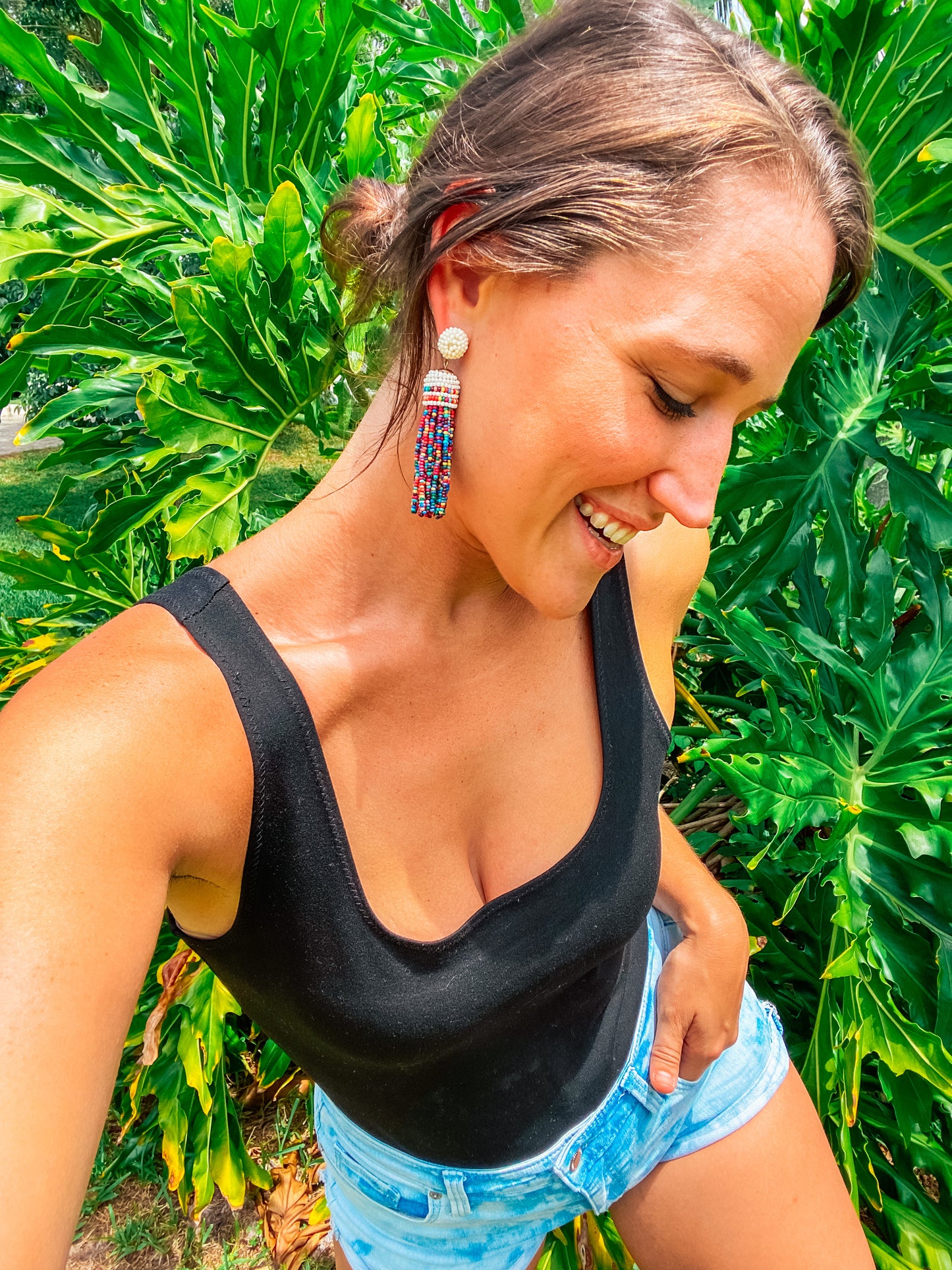 Multicolored Beaded Tassel Earrings