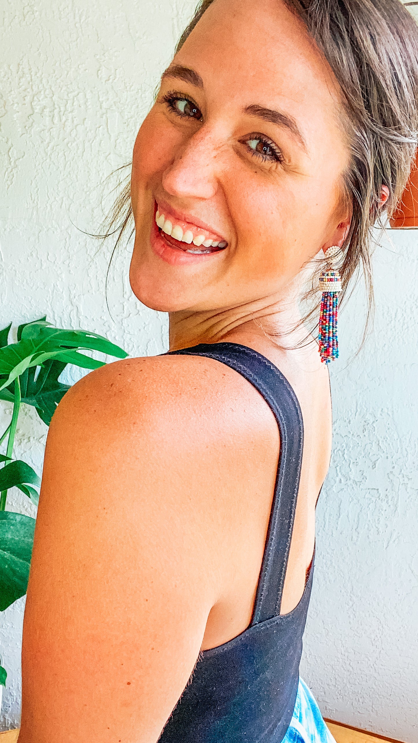 Multicolored Beaded Tassel Earrings